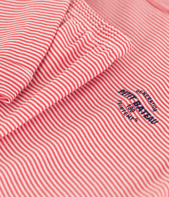 Boys' Striped Cotton Pyjamas OURSIN orange/MARSHMALLOW white