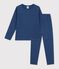 Pyjama  en c&ocirc;te d&eacute;saiguill&eacute;e  manches longues uni blue