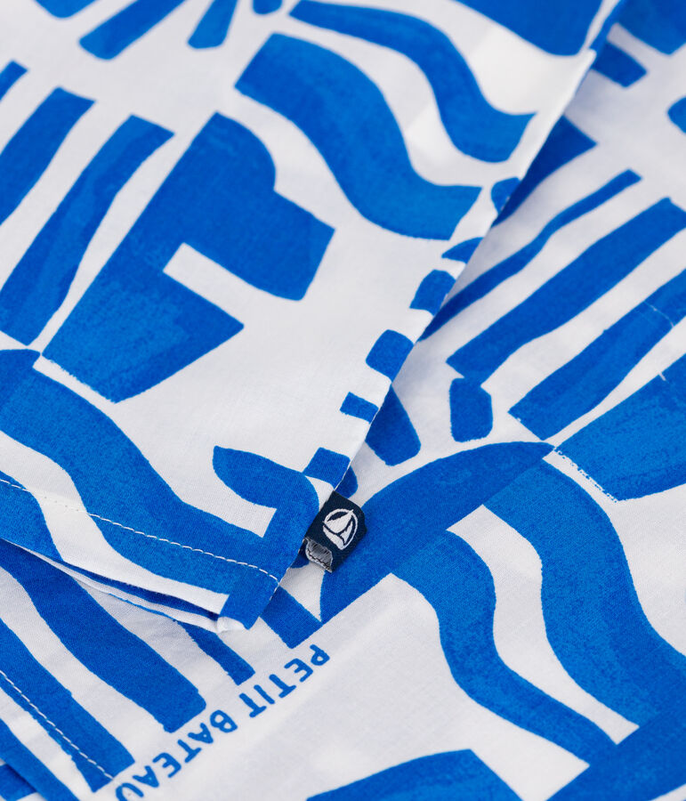 Children's short-sleeved printed cotton shirt MARSHMALLOW blue/PORCELANA