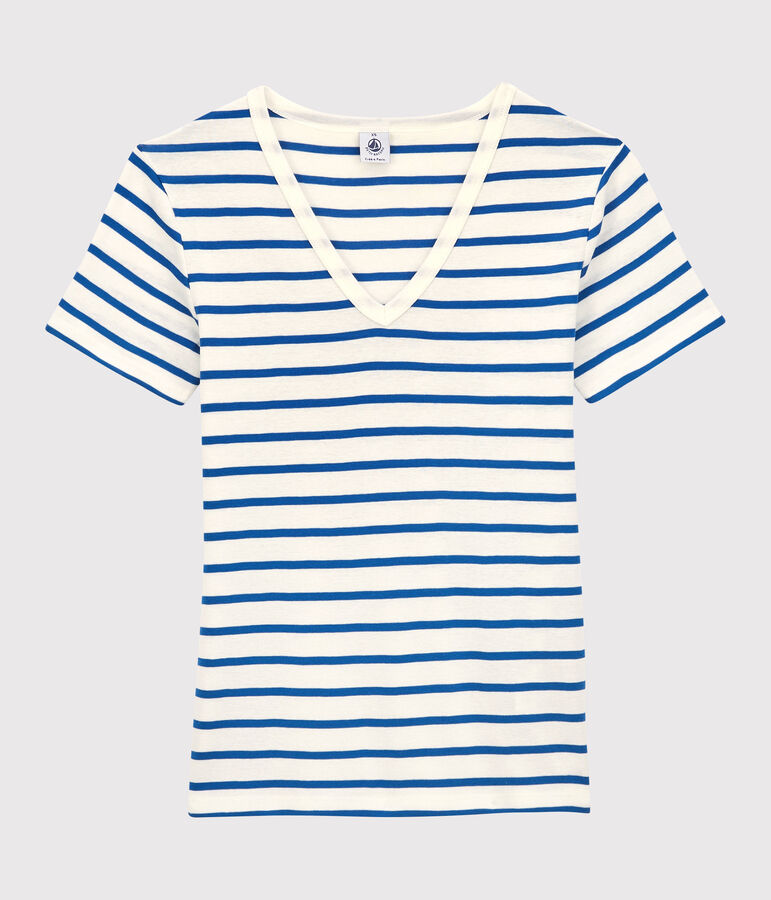 Women's Iconic Organic Cotton V-Neck T-Shirt white/blue