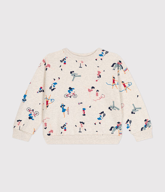 Girls' fleece sweatshirt MONTELIMAR beige/MULTICO white