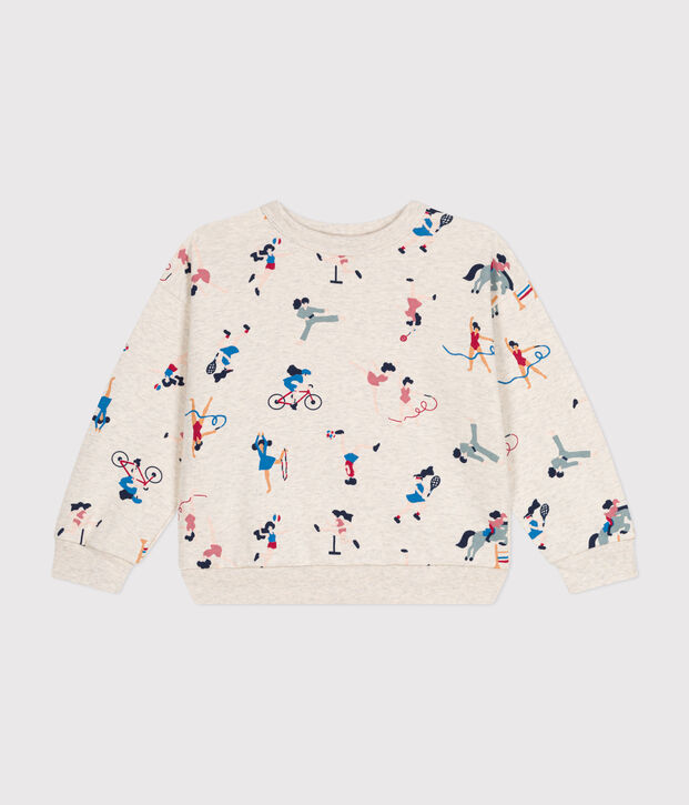 Girls' fleece sweatshirt beige/multicolor