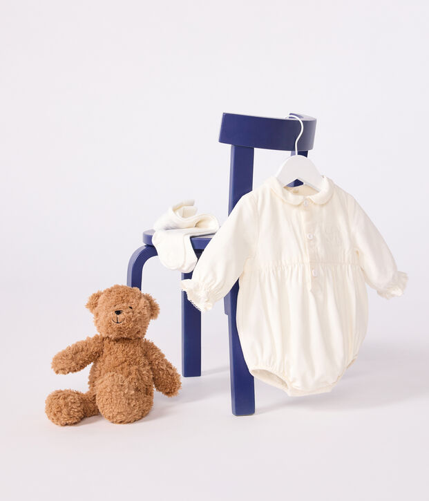 Babies' special occasion playsuit in embroidered corduroy MILK
