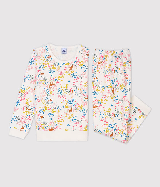 Girls' Fleece Floral Print Pyjamas MARSHMALLOW white/MULTICO white