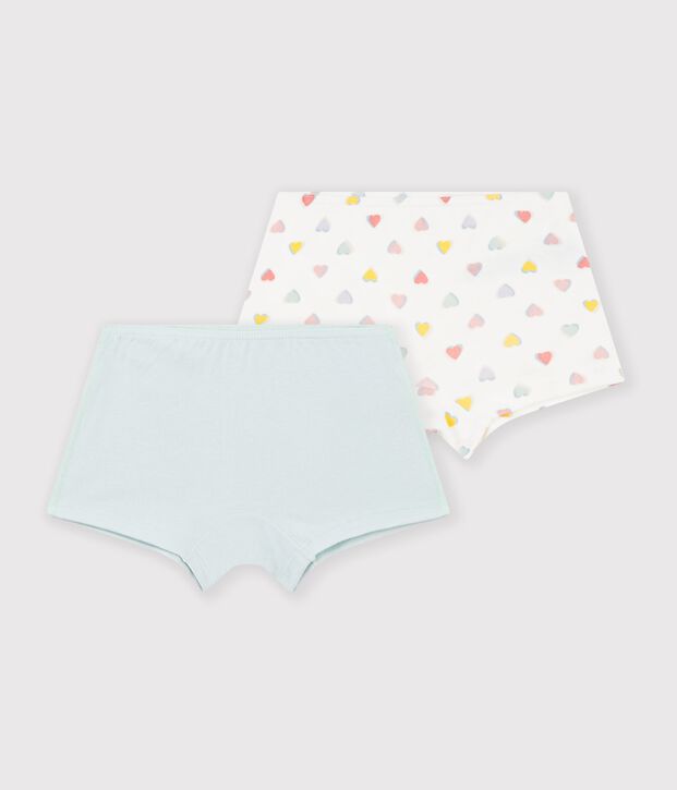 Pack of childrens' long cotton shorties with hearts multicolor