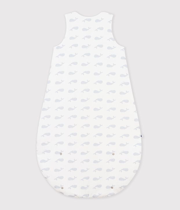 Babies' 3 TOG-rated whale print cotton sleeping bag white/blue