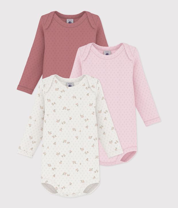 Pack of long-sleeved bodies for babies in cotton printed with flowers multicolor