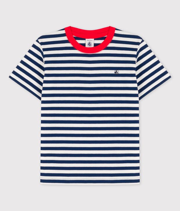 Boys' Short-Sleeved Cotton T-Shirt blue/white