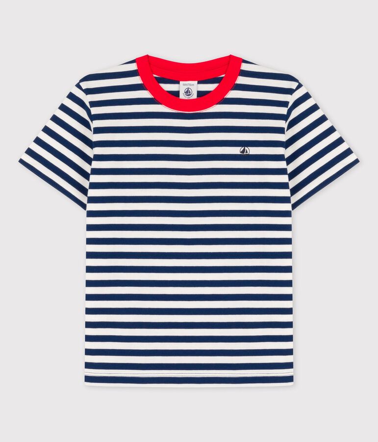 Boys' Short-Sleeved Cotton T-Shirt blue/white