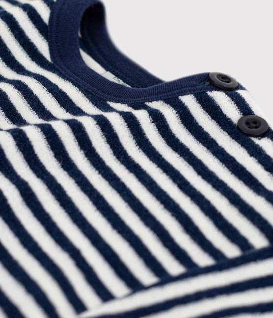 Babies' Striped Terry Sweatshirt MEDIEVAL blue/MARSHMALLOW white
