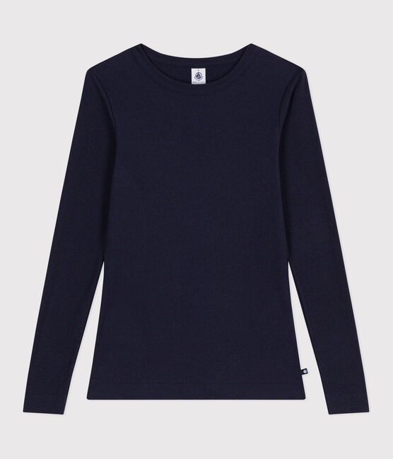Women's Iconic long-sleeved wool and cotton T-shirt SMOKING blue