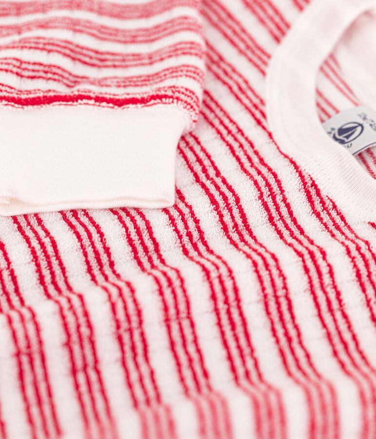 Babies' Striped Terry Sweatshirt MARSHMALLOW white/PEPS red