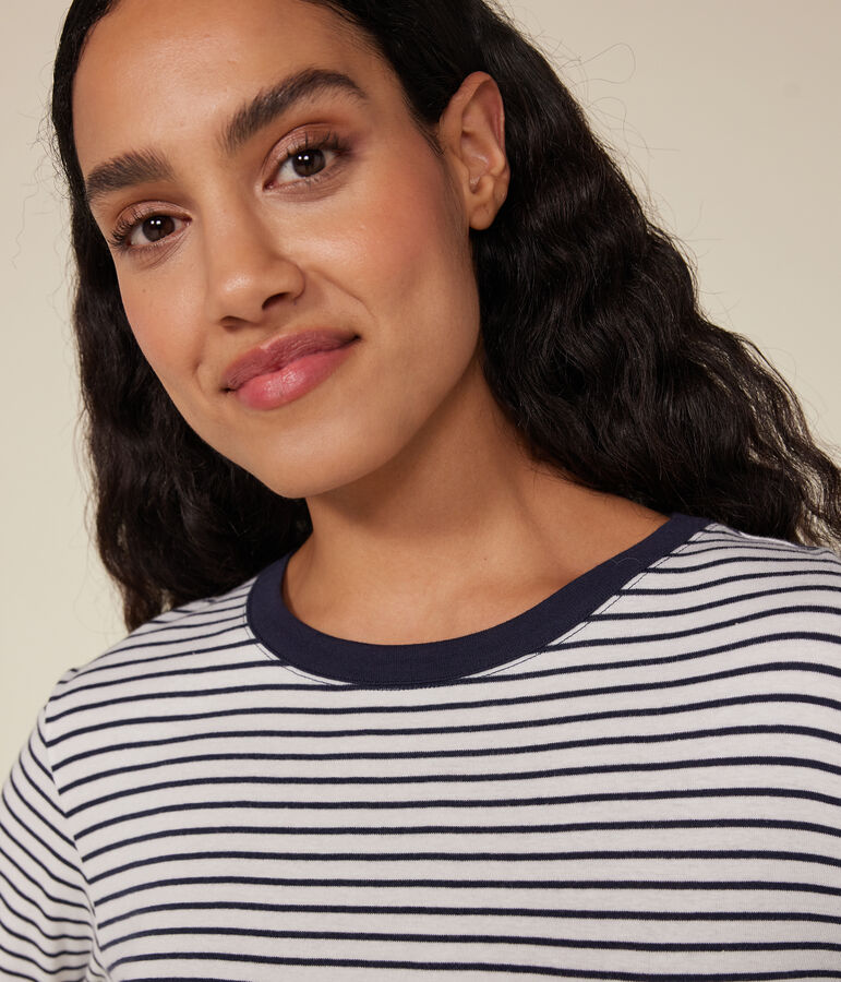 Women's Iconic Stripy Long-Sleeved Cotton T-shirt white/blue