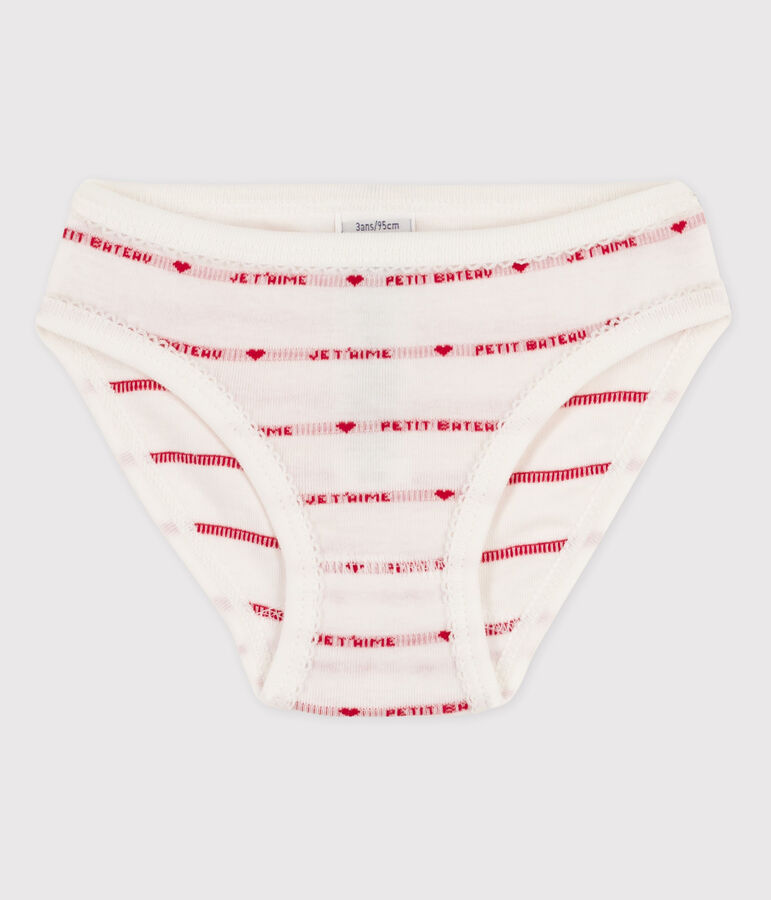Girls' Cotton Briefs MARSHMALLOW white/TERKUIT red