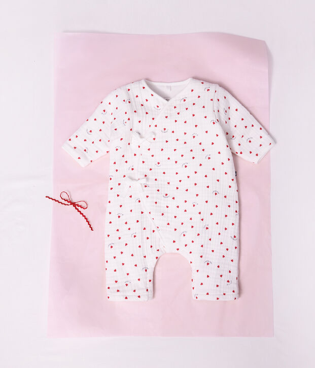 Combinaison longue  b&eacute;b&eacute; en gaze de coton imprim&eacute; petit c&oelig;urs white/multicolor