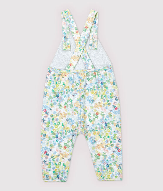 Baby Girls' Fleece Dungarees. POUSSIERE grey/MULTICO white
