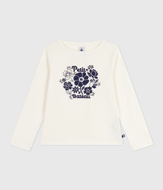 Children's long-sleeved printed cotton T-shirt MILK Ecru