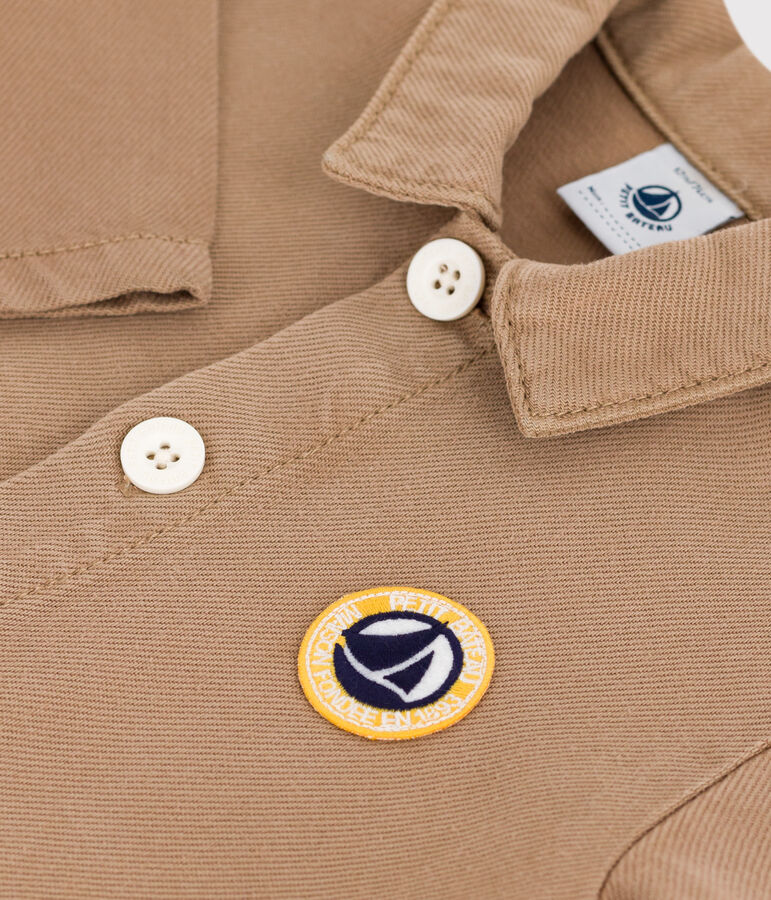 Babies' long, plain overall-style cotton playsuit beige