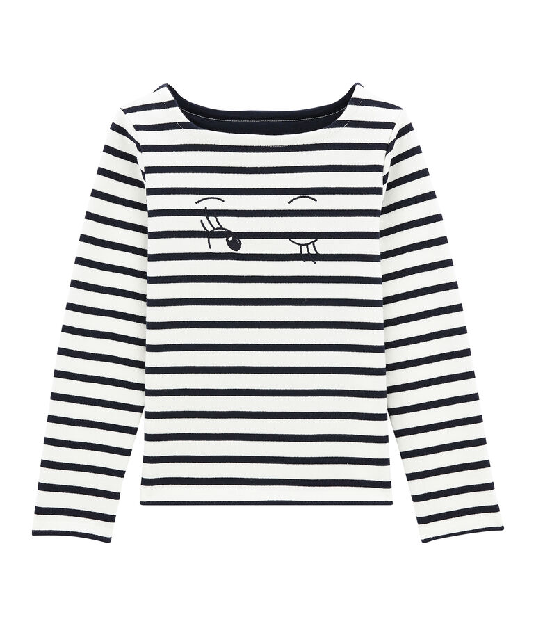 Girl's jersey breton top white/blue