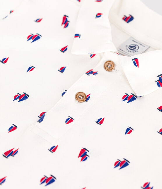 Boys' short-sleeved cotton polo shirt MARSHMALLOW white/MULTICO white