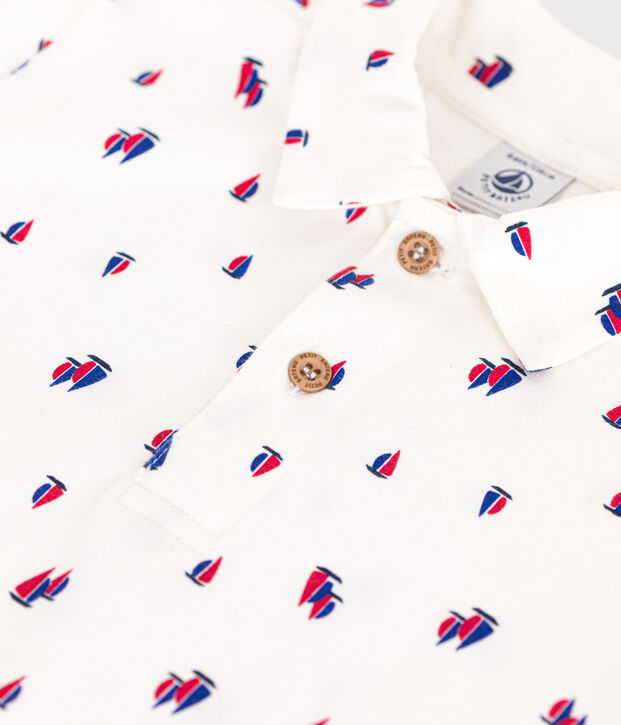 Boys' short-sleeved cotton polo shirt white/multicolor