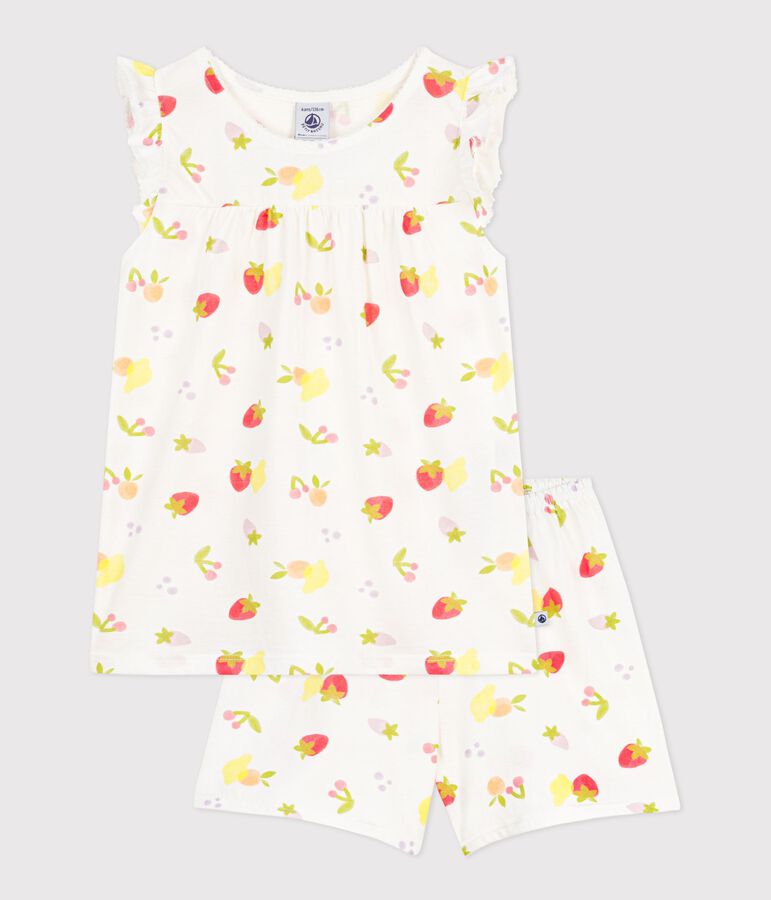 Children's short cotton pyjamas printed with fruit white/multicolor