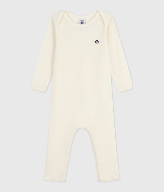 Babies' long-leg wool and cotton body ECRU 08163