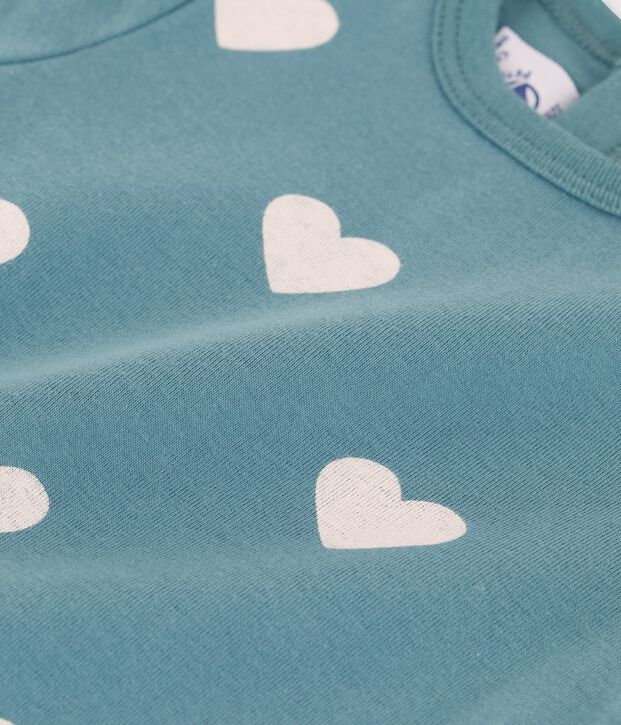 Babies' Cotton Heart Print Short-Sleeved T-Shirt green/ecru