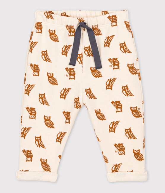 Babies' Owl Themed Fleece Trousers AVALANCHE white/ECUREUIL