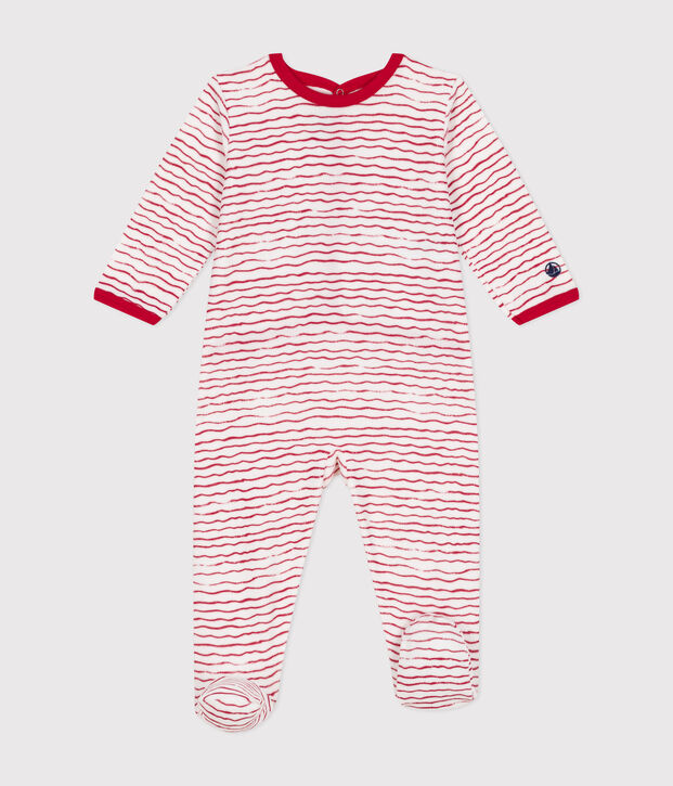 Babies' velour sleepsuit white/red