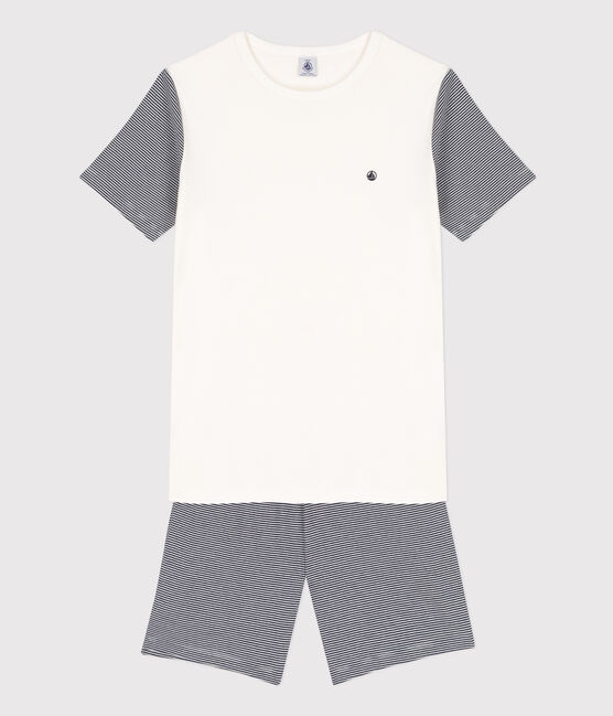 Boys' Pinstriped Short Cotton Pyjamas SMOKING blue/MARSHMALLOW white