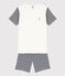 Boys' Pinstriped Short Cotton Pyjamas SMOKING blue/MARSHMALLOW white