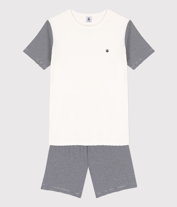 Boys' Pinstriped Short Cotton Pyjamas blue/white