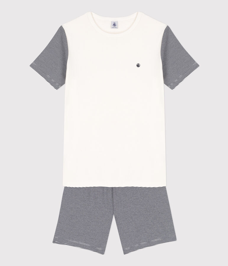 Boys' Pinstriped Short Cotton Pyjamas blue/white