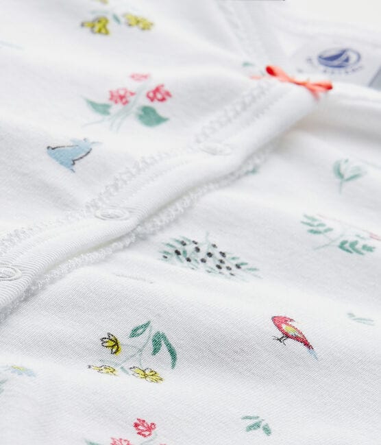 Baby girl's print footless sleepsuit ECUME white/MULTICO white
