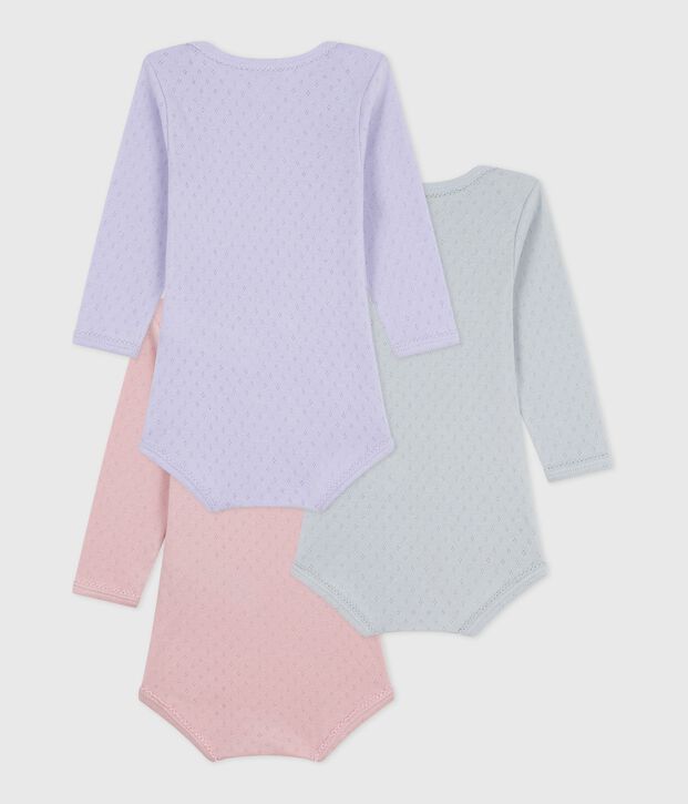 Pack of babies' long-sleeved openwork cotton bodies multicolor