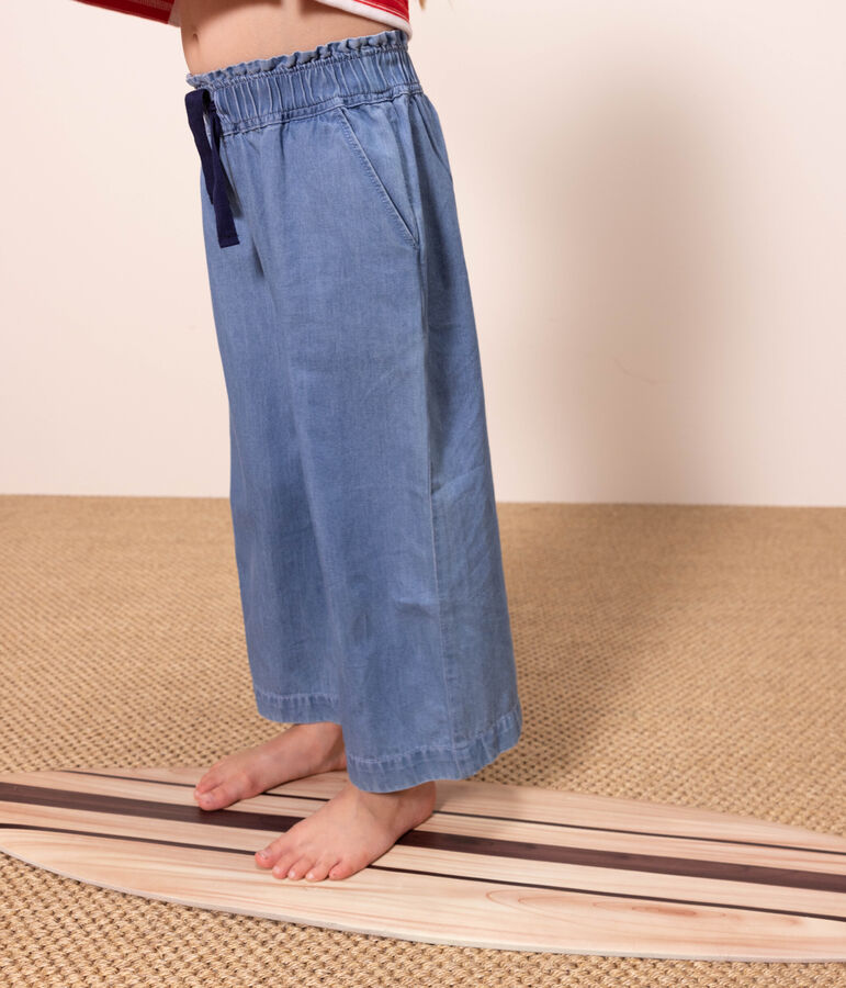 Girls' Light Denim Wide-Leg Trousers blue