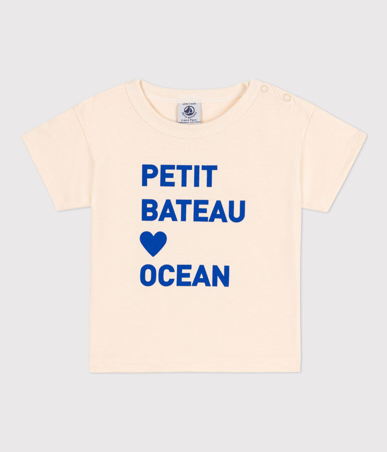 Babies' Short-Sleeved Jersey T-Shirt With Motif Ecru