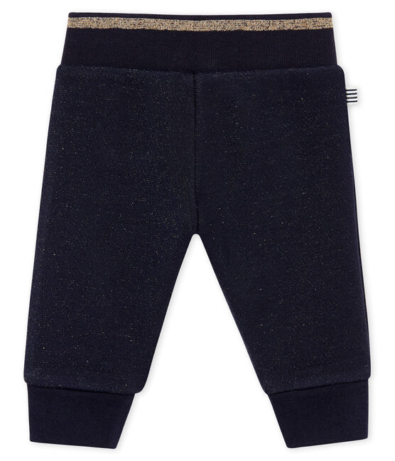 Baby girl's shiny cotton sweatshirt trousers SMOKING blue/DORE yellow