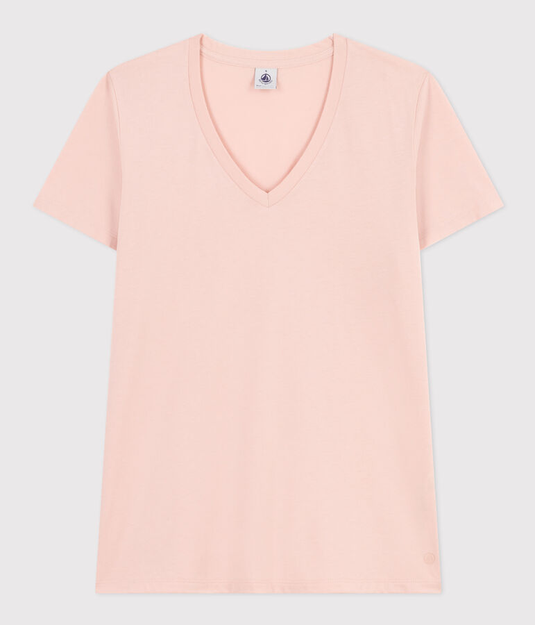 Women's Straight V-Neck Cotton T-Shirt pink