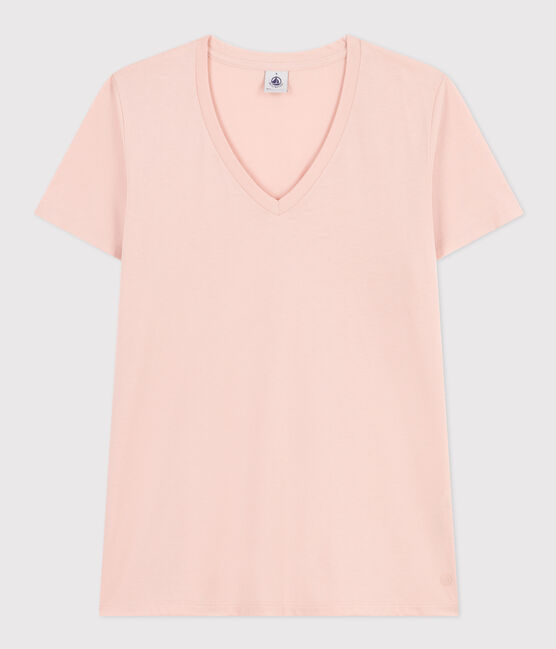 Women's Straight V-Neck Cotton T-Shirt SALINE pink