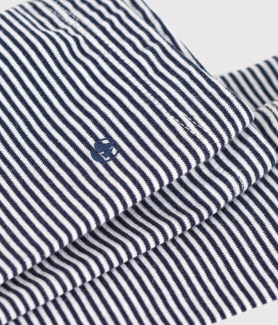 Babies' pinstripe print cotton leggings SMOKING blue/MARSHMALLOW white