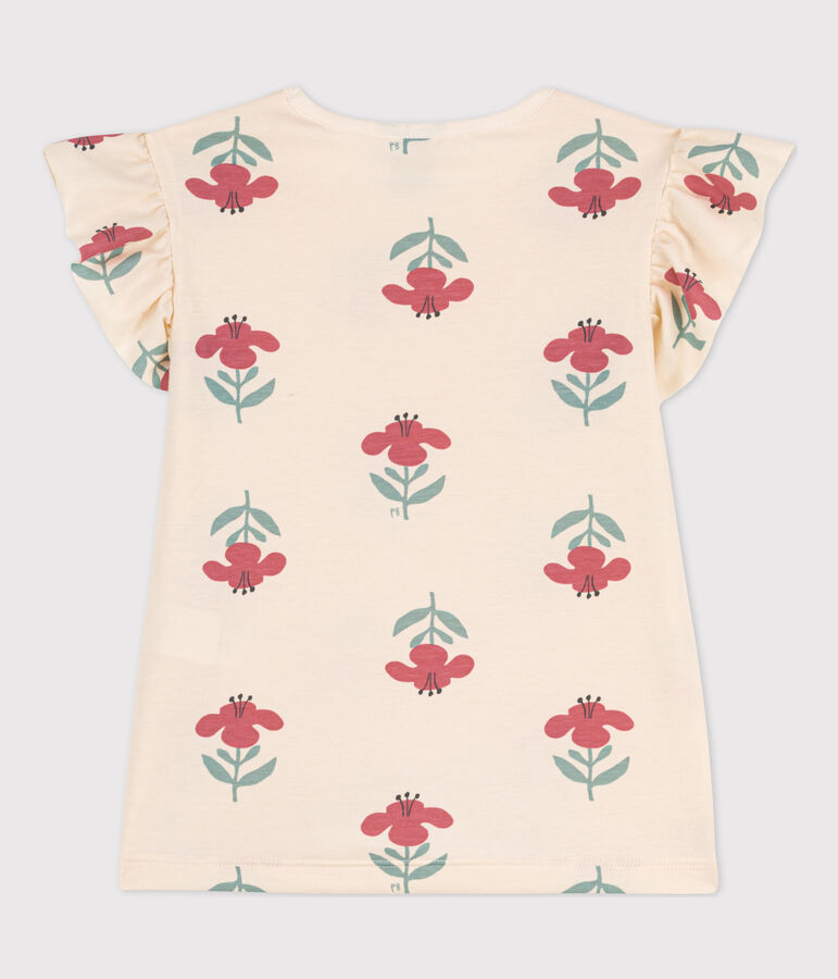 Girls' Printed Cotton T-Shirt Ecru/blue/multicolor