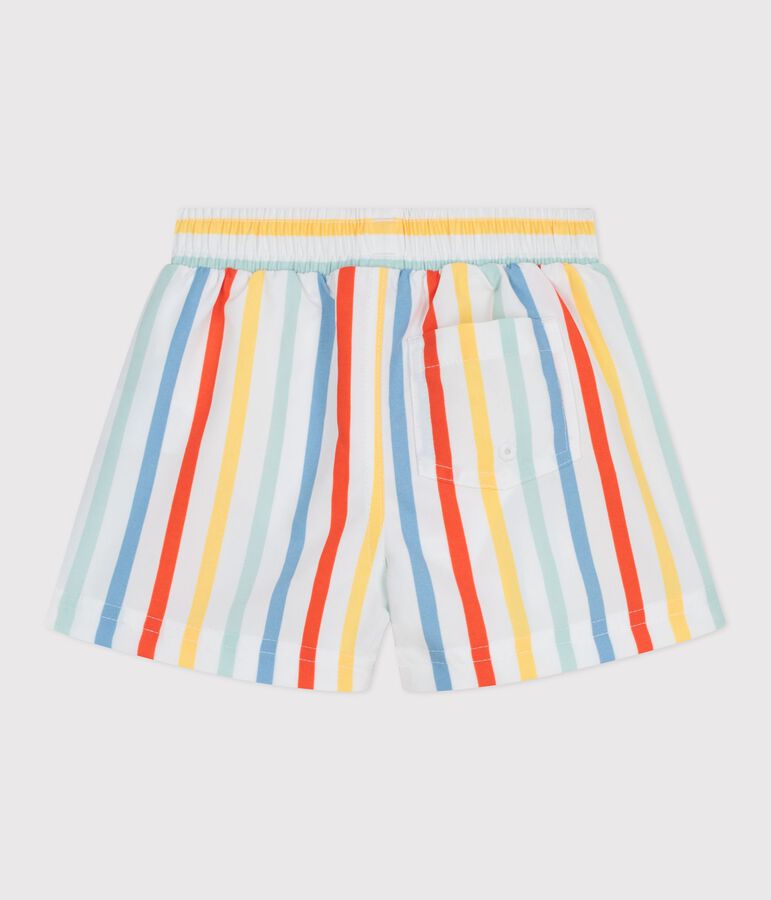 Babies' stripy swim shorts MARSHMALLOW white/MULTICO white