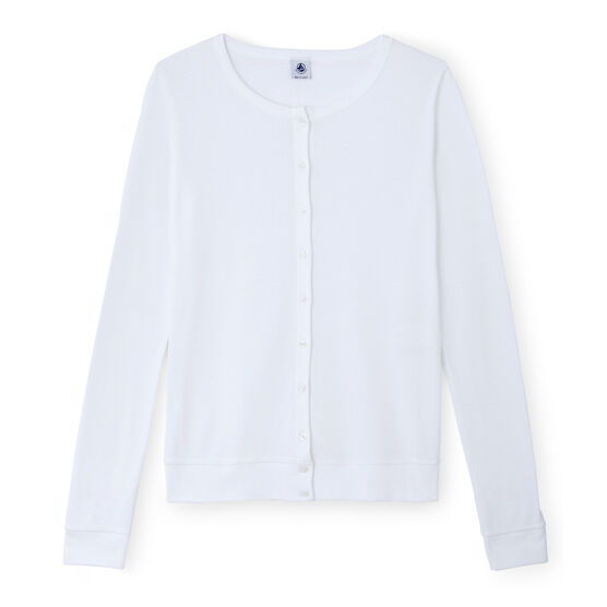 Women's long-sleeved V-neck striped tee ECUME white