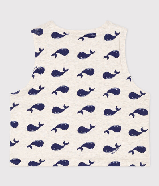 Babies' Reversible Whale Patterned Sleeveless Cotton Cardigan MONTELIMAR beige/MEDIEVAL blue