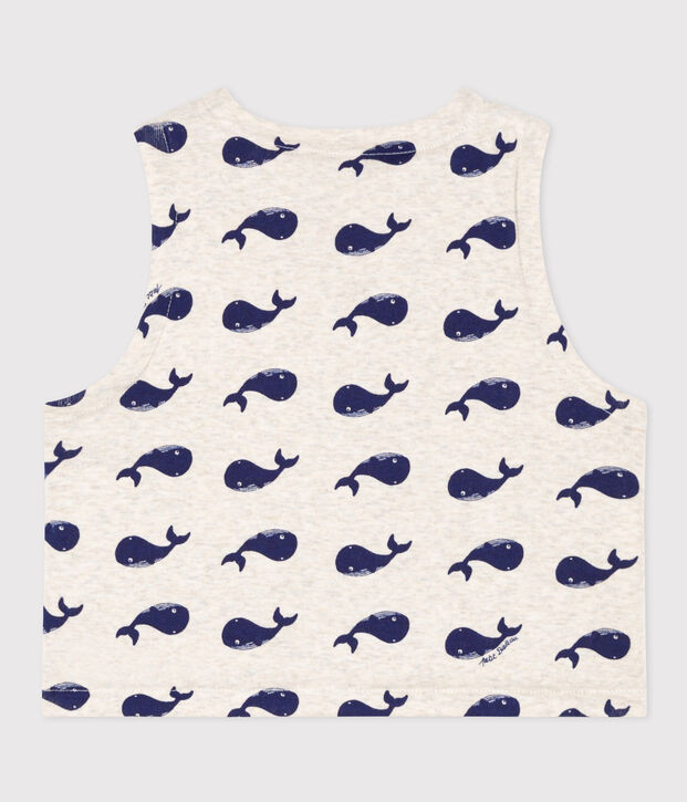 Babies' Reversible Whale Patterned Sleeveless Cotton Cardigan beige/blue