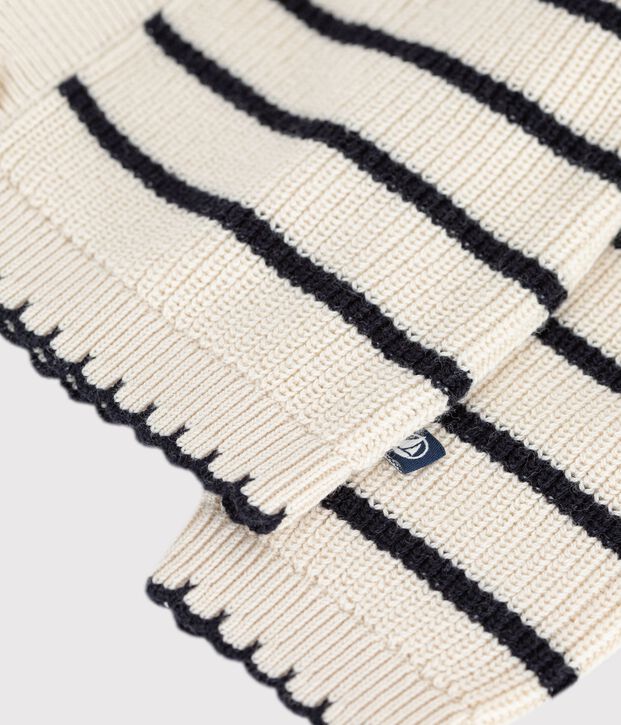 Babies' cardigan in stripy cotton Ecru/blue
