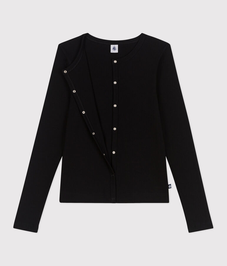 Women's plain cotton cardigan black
