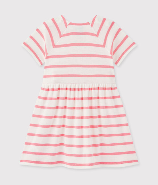 Baby girls' striped dress MARSHMALLOW white/PETAL pink